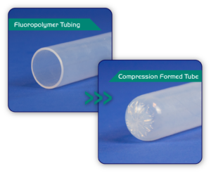 A before and after compression forming view of two tubes